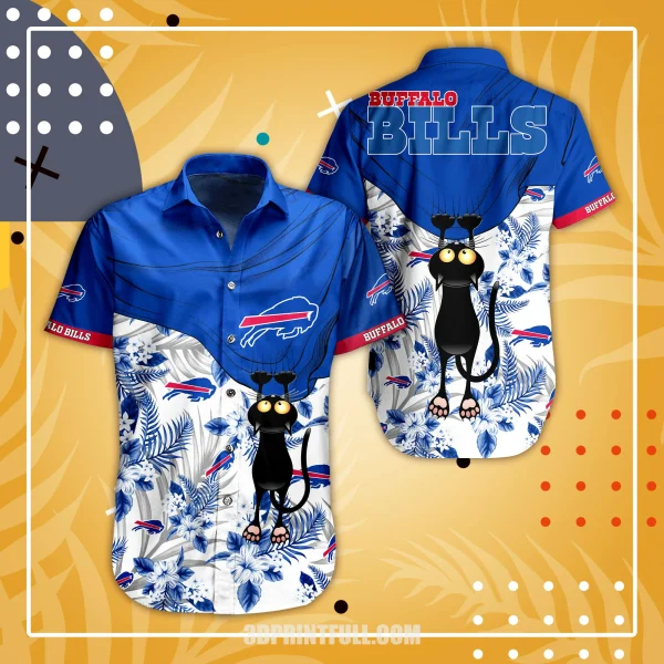 Buffalo Bills Hawaiian Shirt N33 tropical flower with cat