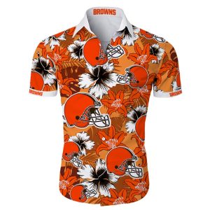 2019 Cleveland Browns Hawaiian Shirt Tropical Flower Short Sleeve