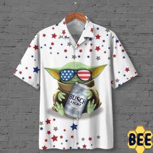 3d Baby Yoda Hugs Busch Light Beer Trending Hawaiian Shirt-1