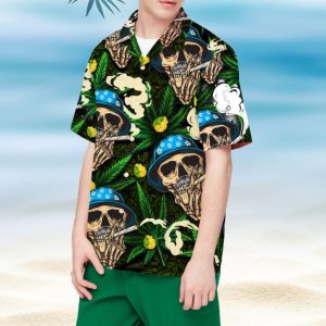 420 Skull Faces With Blue Hat Pot Leaf Smoking Tropical Shirt Tropical Shirt Hawaiian Shirt