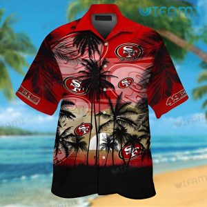 49ers Button Up Shirt Coconut Tree Sunset 49ers Hawaii Shirt Gift For Niners