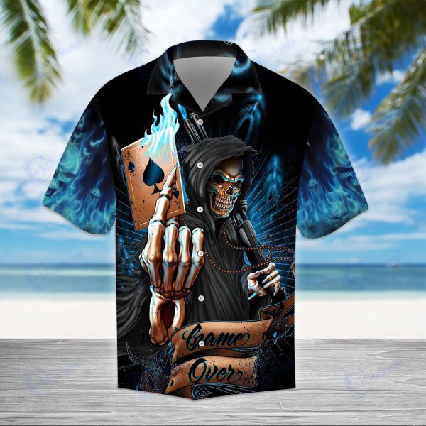 Ace Grim Reaper Blue Flame Skull Gothic Hawaiian Shirts-1