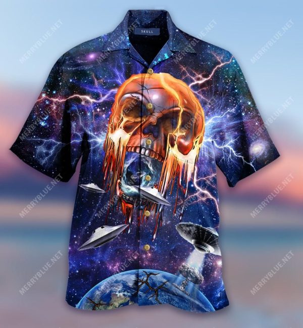 Alien Skull Space Are Invading Earth Aloha Hawaiian Shirt C