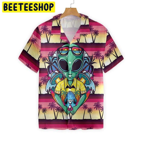 Alien With Skate Trending Hawaiian Shirt-1