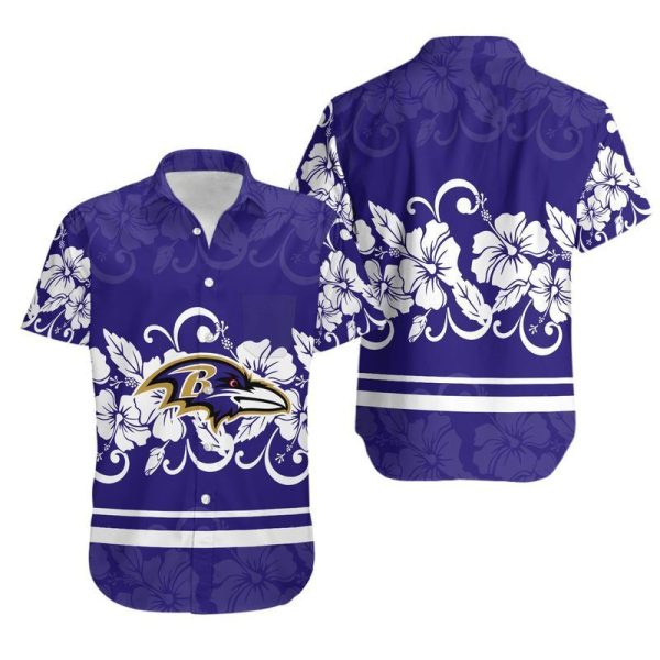 Baltimore Ravens Hibiscus Flowers Hawaii Shirt and Shorts Summer