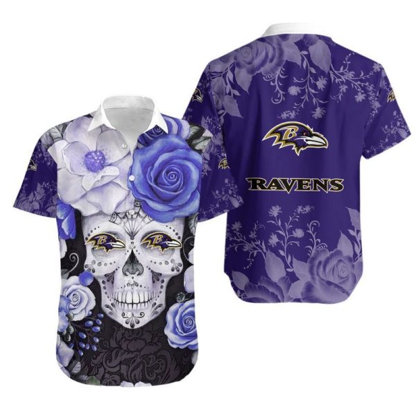 Baltimore Ravens Skull NFL Gift For Fan Hawaiian Graphic Print Short