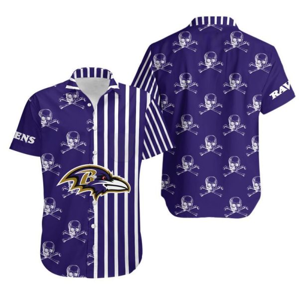 Baltimore Ravens Stripes and Skull Hawaii Shirt and Shorts Summer