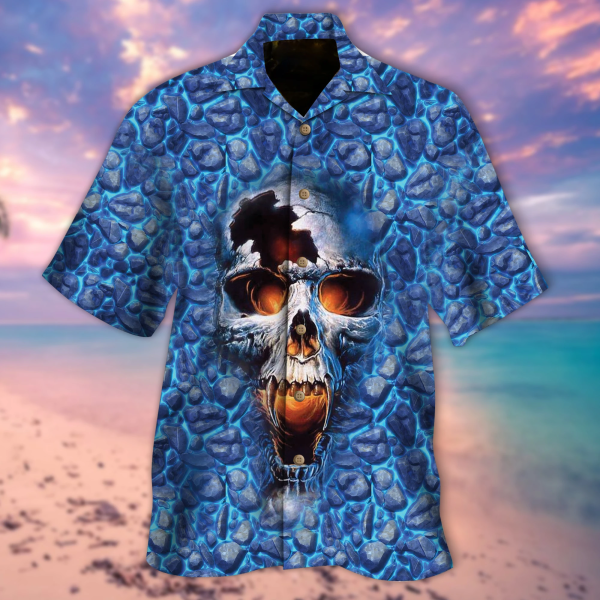 Blue Stone Cracked Skull Hawaiian Shirt