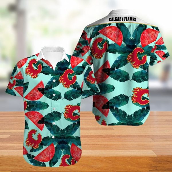 Calgary Flames Hawaiian Shirt  Tropical Flowers summer for fans