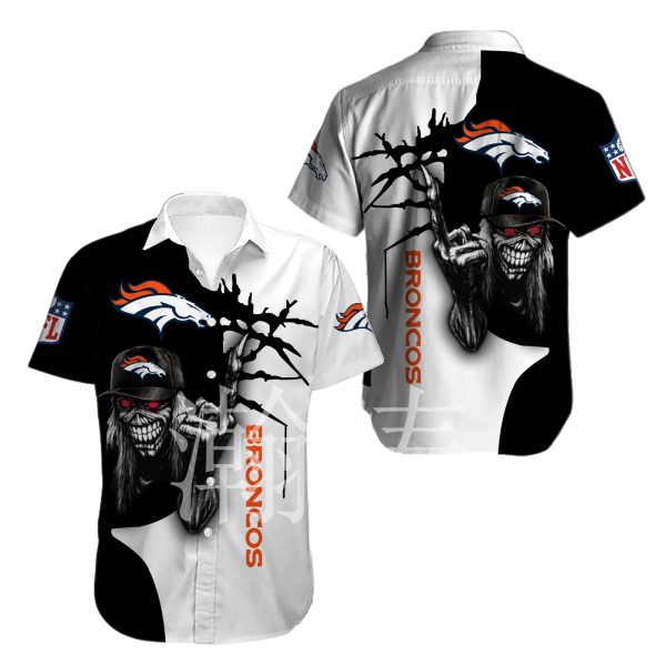 Denver Broncos button-up shirt Iron Maiden gift for Halloween