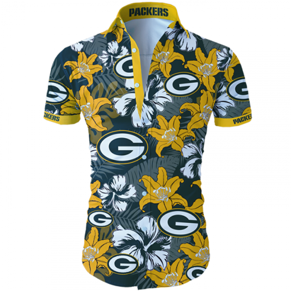 Green Bay Packers Hawaiian Shirt Tropical Flower Short Sleeve