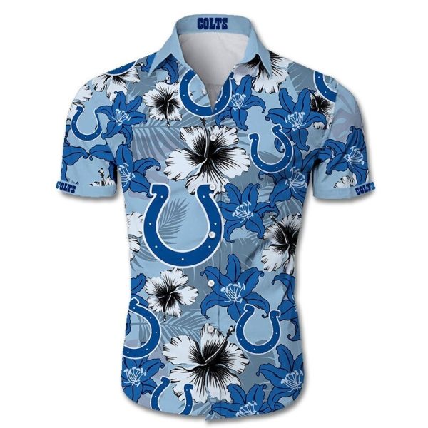 Indianapolis Colts Hawaiian Shirt Tropical Flower Short Sleeve