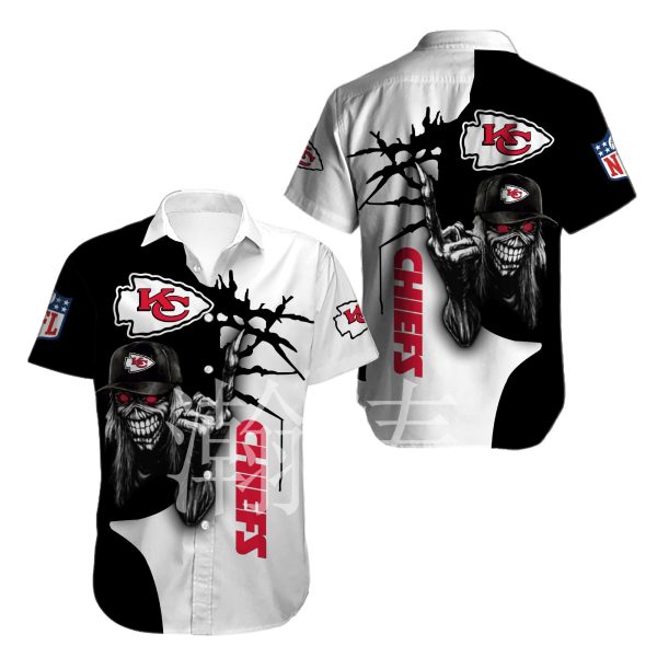 Kansas City Chiefs button-up shirt Iron Maiden gift for Halloween